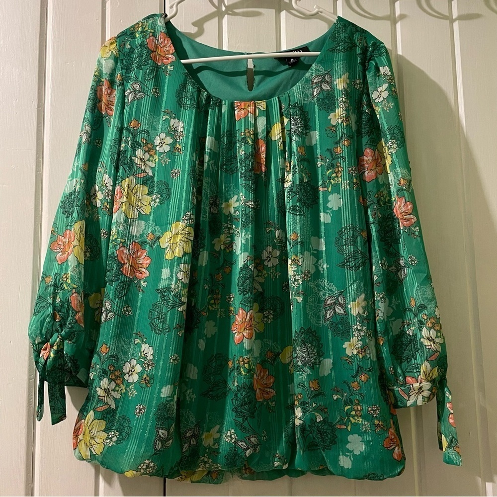 Roz & Ali green floral blouse-medium like new